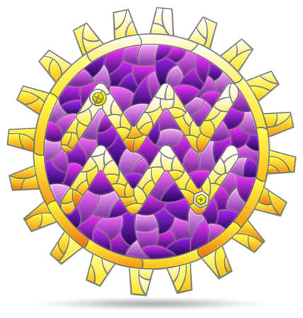 Illustration in the style of a stained glass window with a zodiac signs Aquarius, figure isolated on a white backgroundのイラスト素材
