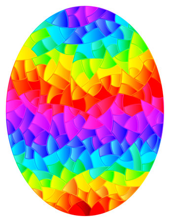 Illustration in stained glass style with abstract bright rainbow background, oval imageのイラスト素材