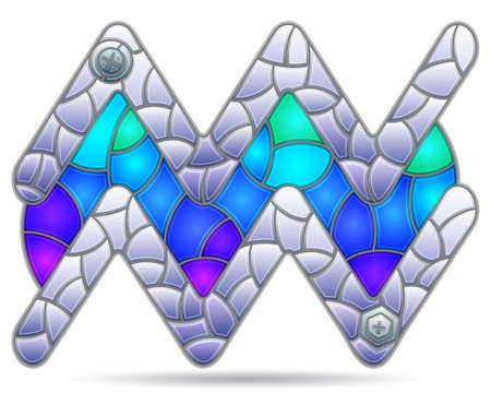 Illustration in the style of a stained glass window with a zodiac signs Aquarius, figure isolated on a white backgroundのイラスト素材