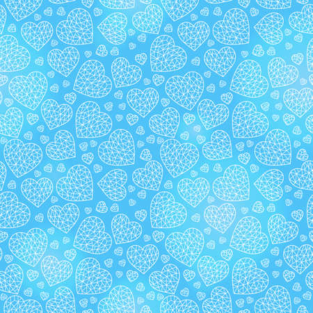 Seamless pattern with abstract cracked hearts, light contoured hearts on a blue backgroundのイラスト素材