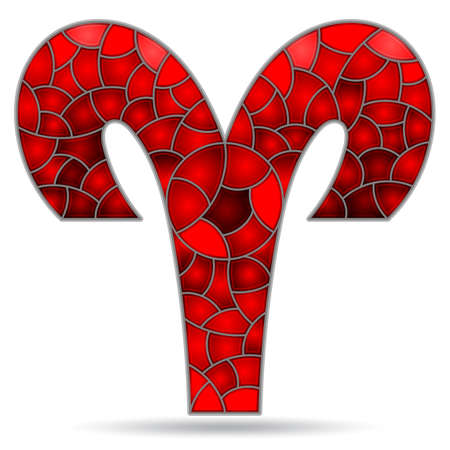 Illustration in the style of a stained glass window with the zodiac sign aries, the sign is isolated on a white backgroundのイラスト素材