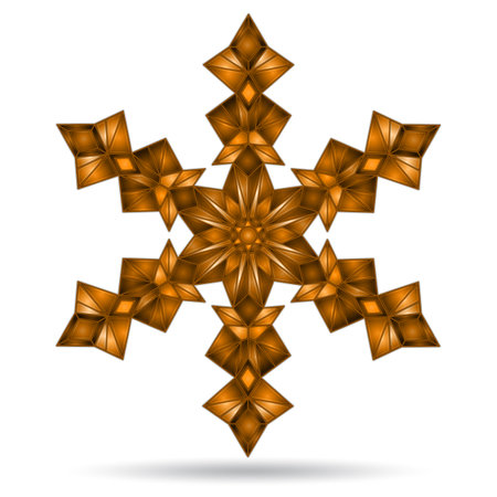 Illustration in the stained glass style with an openwork snowflake, isolated on a white background, tone brownのイラスト素材