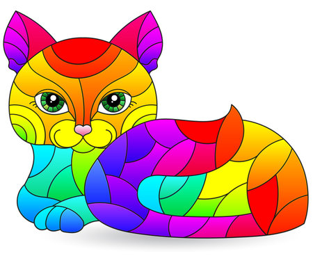 Stained glass elements with bright cats , isolated images on white backgroundのイラスト素材