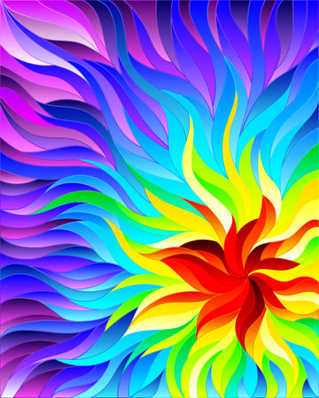 Abstract stained glass background , the colored elements arranged in rainbow spectrum,rectangular imageのイラスト素材