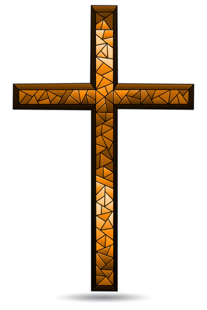 The illustrations in the stained glass style with of Christian cross ,isolated on white background, tone brownのイラスト素材