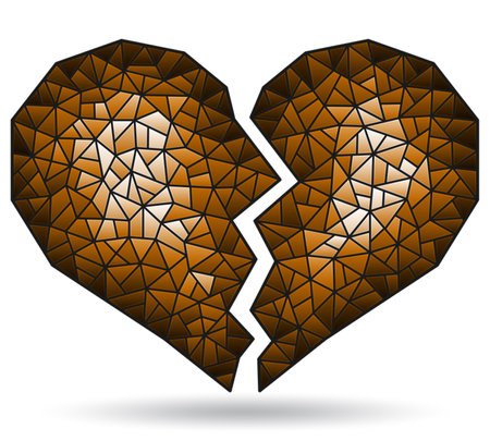 Illustration in stained glass style with abstract brown heart, figure isolated on white backgroundのイラスト素材