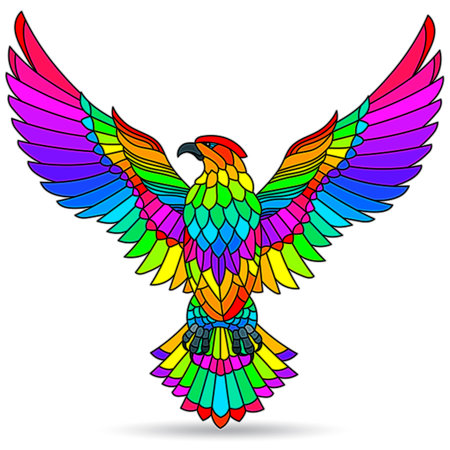 Illustration in the style of stained glass with abstract bird, animal isolated on a white backgroundのイラスト素材