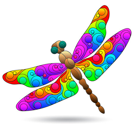 Stained glass illustrations with dragonfly, animal isolated on a white backgroundのイラスト素材