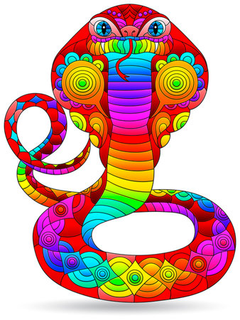 Stained glass illustrations with bright snakes cobras, animals isolated on a white backgroundのイラスト素材
