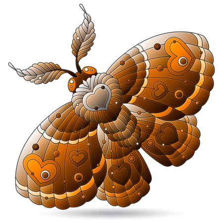 Stained glass illustrations with a moth, animal isolated on a white background, tone brownのイラスト素材