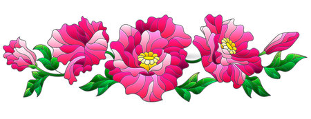 Illustration in the style of stained glass with composition of bright poppies, flowers isolated on a white backgroundのイラスト素材