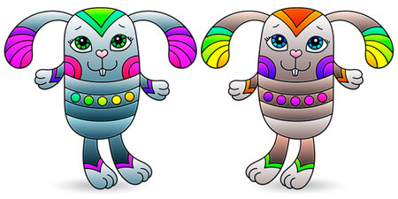 Illustration with a set of cute cartoon rabbits, animals isolated on a white backgroundのイラスト素材