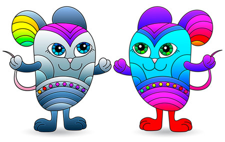 Illustration with a set of cute cartoon mice, animals isolated on a white backgroundのイラスト素材