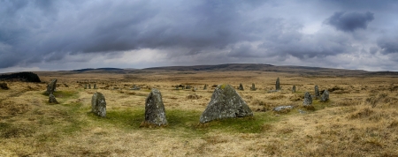 The Scorhill Stone Circle in Dartmoor National Park in Devon, also known as Gidleigh Stone Circle or Steep Hill Stone Circleの写真素材
