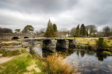 Clapper bridge at Postbridge on Dartmoorの写真素材