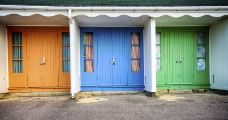 Colourful beach huts on Durley Chine beach in Bournemouthの写真素材