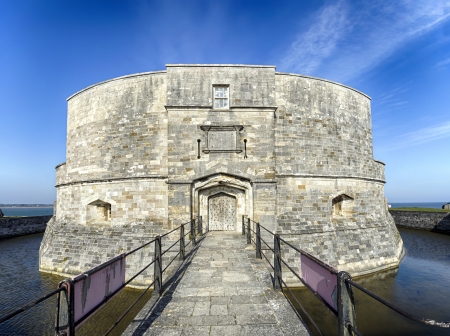 The historic Calshot Castle on the edge of the Solent at Calshot in Hampshire の写真素材