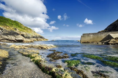 Rocky beach at Portlooe on the south coast of Cornwallの写真素材
