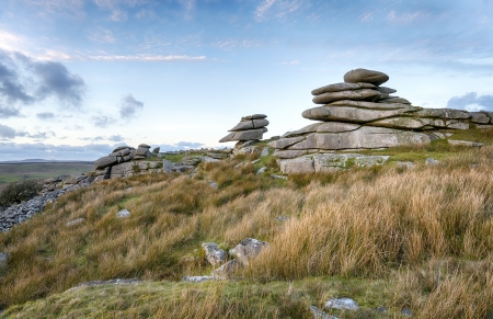 A granite tor at Stowes Hill on Bodmin Moor in Cornwallの写真素材