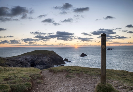 The South West Coast Path trail at Trevose Head on the rugged north coast of Cornwall