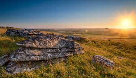 Summer sunset on Alex Tor on Bodmin Moor in Cornwallの写真素材