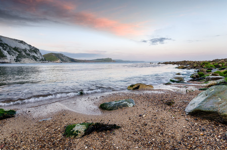 Mupe Bay an isolated cove on Dorset's Jurassic Coast near Lulworthの写真素材