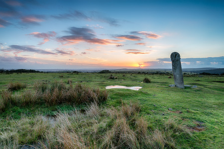 Long Tom or The Longstone - an ancient granite cross near the Minions on Bodmin Moor in Cornwallの写真素材