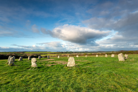 The Merry Maidens a neolithic stone circle neat St Buryan in the far west of Cornwall - also known as the Dawnの写真素材