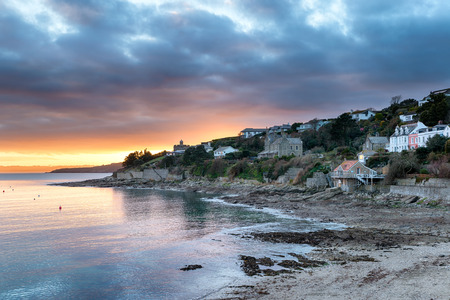 Dusk over Tavern beach at St Mawes near Falmouth in Cornwallの写真素材