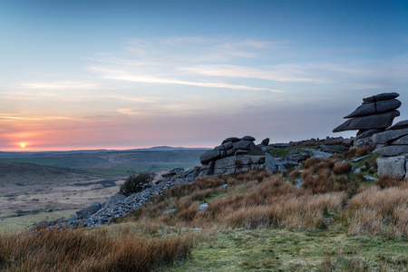 Granite rock formations on Stowes Hill near Minions on Bodmin Moor in Cornwallの写真素材