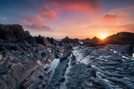 The rugged north Devon coast at Hartland Quay near Bidefordの写真素材