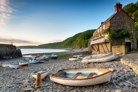 Boats in the harbour at Clovelly an historic fishing village on the Devon Heritage Coastの写真素材