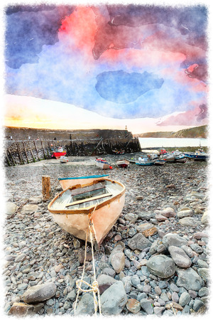Fishing boats in the harbour at Clovelly on the north coast of Devon