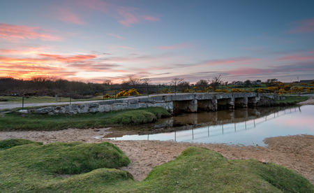Beautiful sunset over the De Lank river at St Breward on Bodmin Moor in Cornwall
