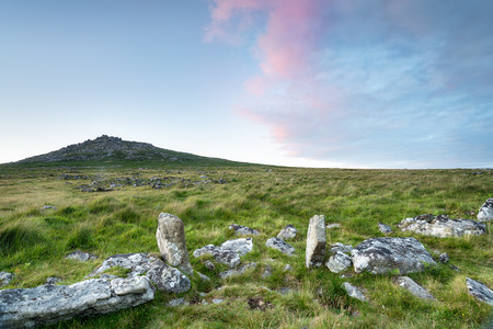 Granite moorland at Bodmin Moor in cornwall, looking out at Rough Torの写真素材