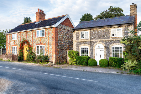 Pretty country cottages made from brick and flint in Norfolkのeditorial素材