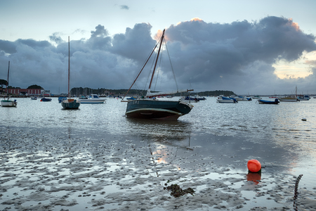 Sailing boats moored in the harbour at Sandbanks in Poole on the Dorset coastの写真素材