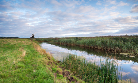 Dusk at Herringfleet Windmill on the Suffolk Broadsの写真素材