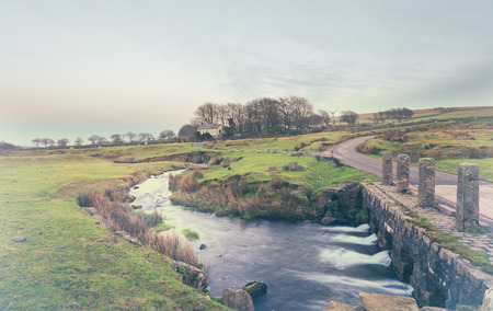A vintage effect photo of a Winter's day on Dartmoor National Park in Devon
