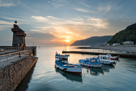 Vibrant sunsrise at Lynmouth on the north coast of Devonの写真素材