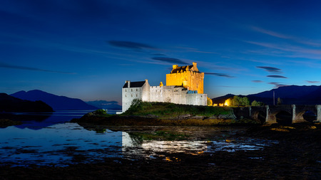Nightime at Eilean Donan castle at Kyle of Lochalsh in the Scottish highlandsのeditorial素材