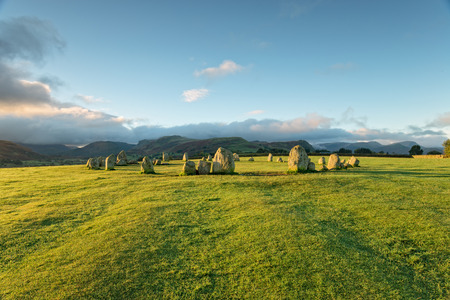 Early morning at Castlerigg stone circle in the Lake District National Park in Cumbriaの写真素材