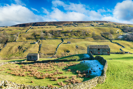 Old stone barns near Keld in the Yorkshire Dales National Parkの写真素材