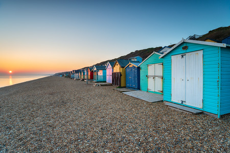 Colourful beach huts at Milford on Sea on the Hampshire coastlineの写真素材