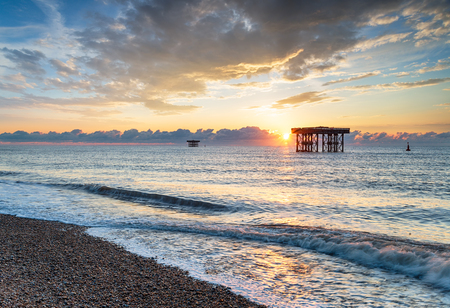 Sunrise at Sizewell beach on the Suffolk coastの写真素材