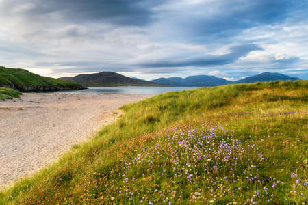 Summer evening at Traigh Niosaboist beach at Hogabost on the Isle of Harris in Scotlandの写真素材