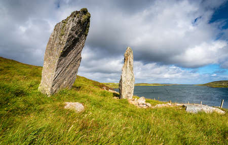 Standing stones at Callanish VIII on the Isle of Great Bernera on the Ilse of Lewis in the Outer...