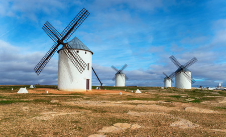 Windmills at Campo de Criptana in the La Mancha region of Spainの写真素材