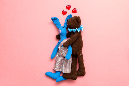 two lovers on a bright pink backgroundの写真素材