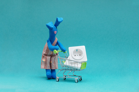 the electric socket with forks from various devicesの写真素材